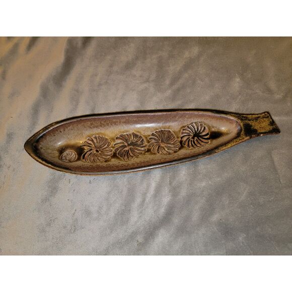 BENNINGTON Potters 1805 Brown Pottery FISH Neutral 15" Platter Decor - Picture 6 of 7